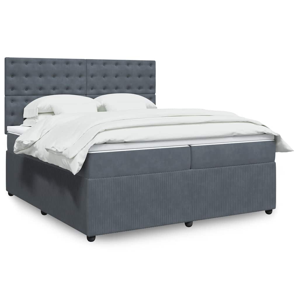 Κρεβάτι Boxspring με Στρώμα Σκούρο Γκρι 200x200 εκ. Βελούδινο - Pakobazaar
