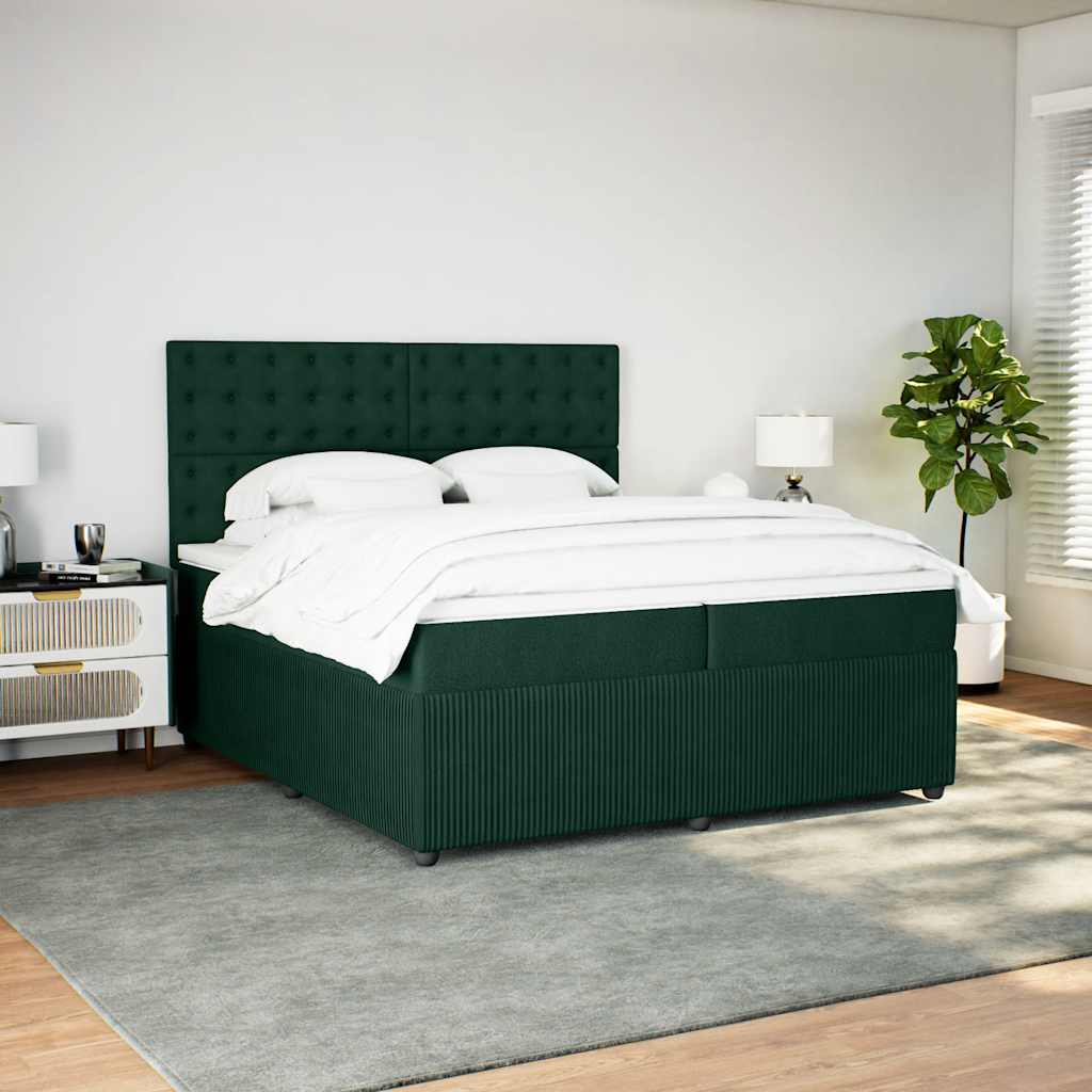 Κρεβάτι Boxspring με Στρώμα Σκούρο Πράσινο 200x200εκ. Βελούδινο