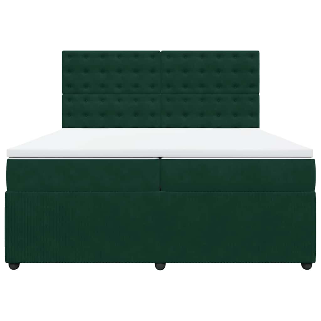 Κρεβάτι Boxspring με Στρώμα Σκούρο Πράσινο 200x200εκ. Βελούδινο