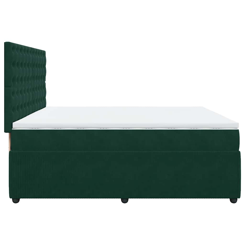 Κρεβάτι Boxspring με Στρώμα Σκούρο Πράσινο 200x200εκ. Βελούδινο