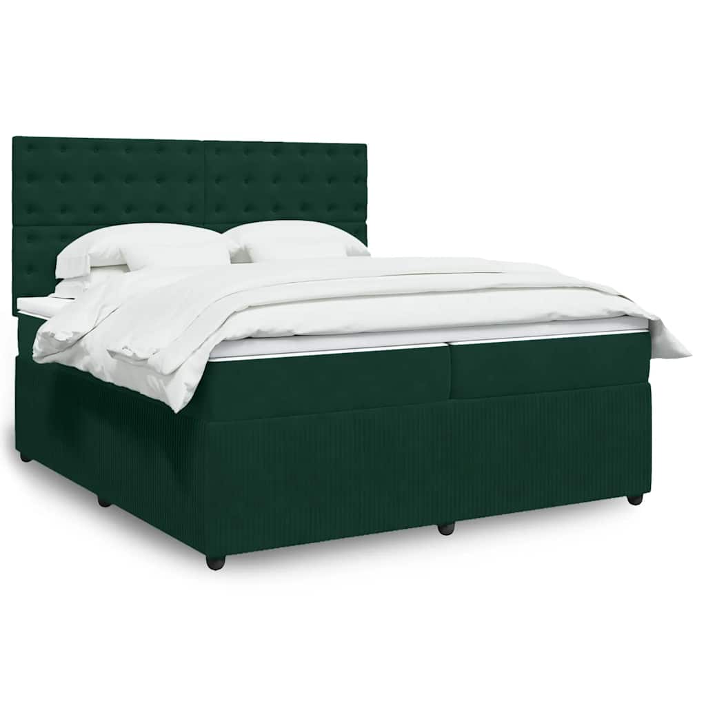 Κρεβάτι Boxspring με Στρώμα Σκούρο Πράσινο 200x200εκ. Βελούδινο