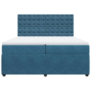 Κρεβάτι Boxspring με Στρώμα Σκούρο Μπλε 200x200 εκ. Βελούδινο
