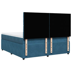 Κρεβάτι Boxspring με Στρώμα Σκούρο Μπλε 200x200 εκ. Βελούδινο
