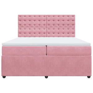 Κρεβάτι Boxspring με Στρώμα Ροζ 200x200 εκ. Βελούδινο - Pakobazaar