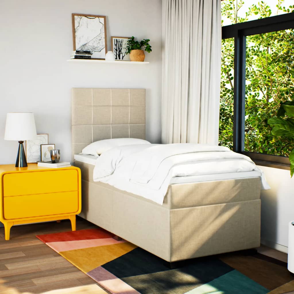 Κρεβάτι Boxspring με Στρώμα Κρεμ 80 x 200 εκ. Υφασμάτινο - Pakobazaar