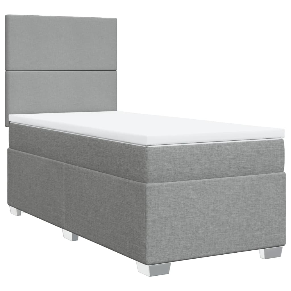Κρεβάτι Boxspring με Στρώμα Ανοιχτό Γκρι 90x190 εκ. Υφασμάτινο - Pakobazaar