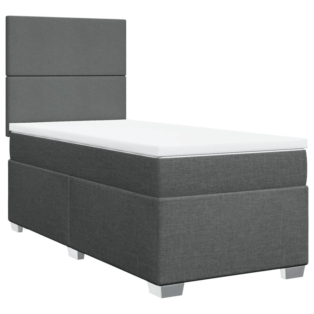 Κρεβάτι Boxspring με Στρώμα Σκούρο Γκρι 90x190 εκ. Υφασμάτινο - Pakobazaar