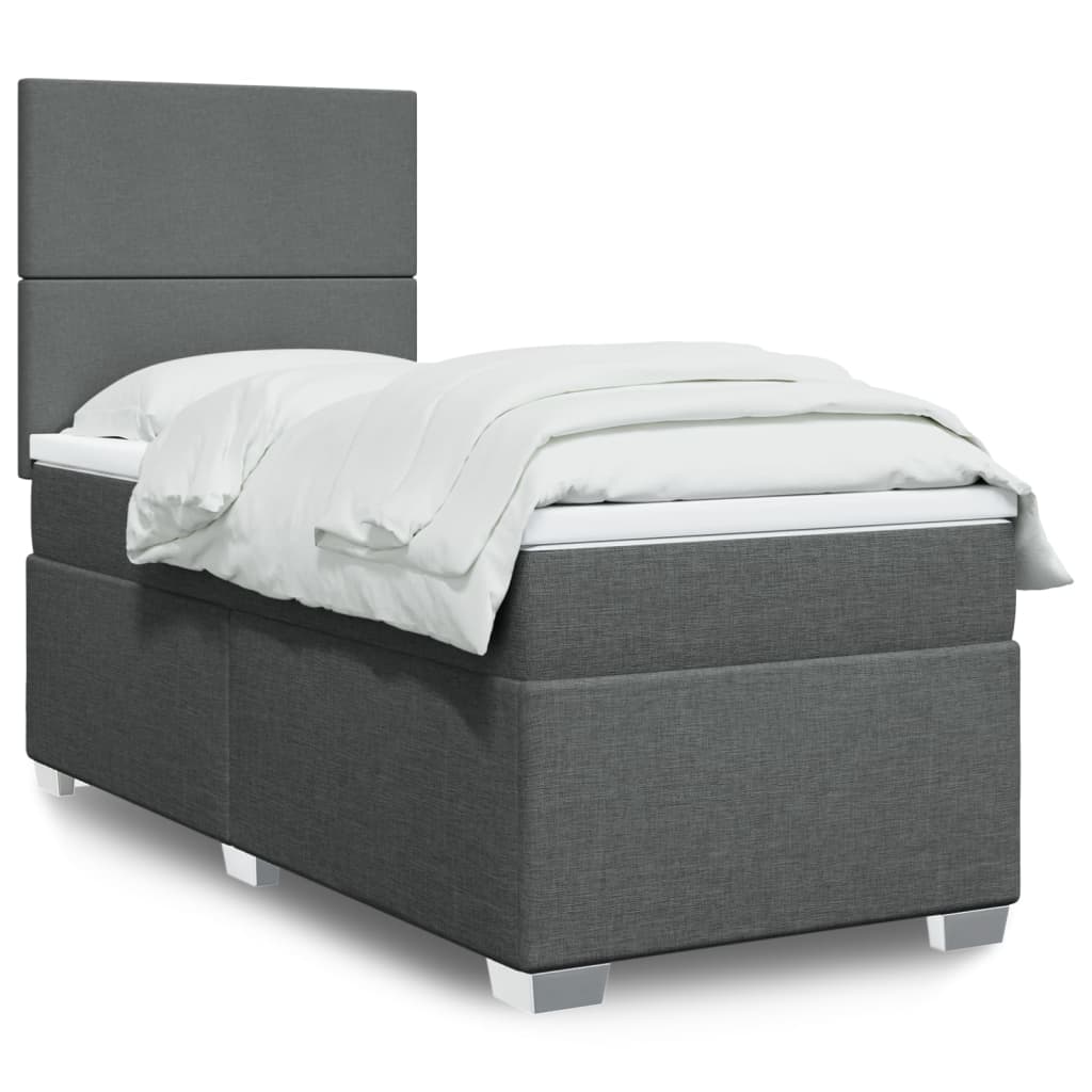 Κρεβάτι Boxspring με Στρώμα Σκούρο Γκρι 90x190 εκ. Υφασμάτινο - Pakobazaar