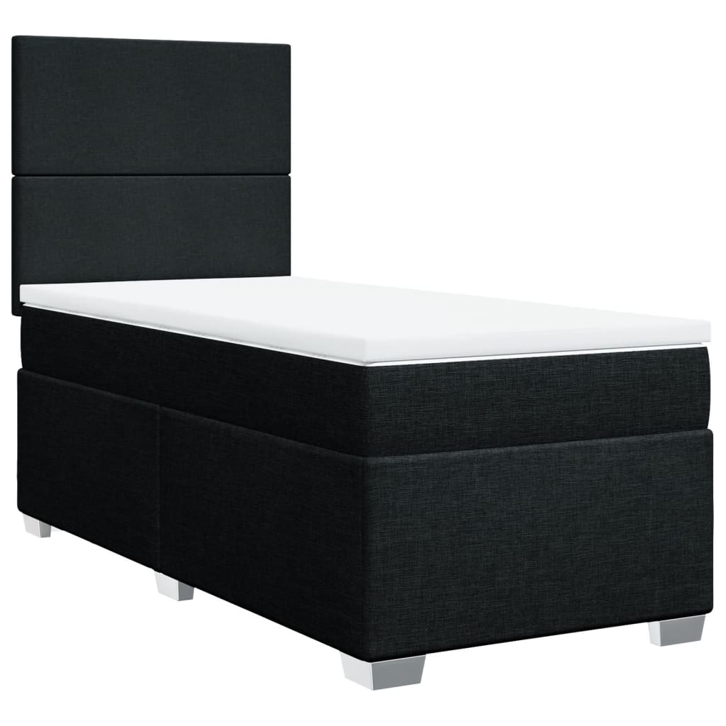 Κρεβάτι Boxspring με Στρώμα Μαύρο 90x190 εκ.Υφασμάτινο - Pakobazaar