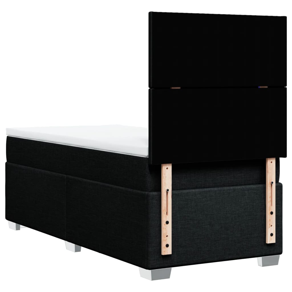 Κρεβάτι Boxspring με Στρώμα Μαύρο 90x190 εκ.Υφασμάτινο - Pakobazaar