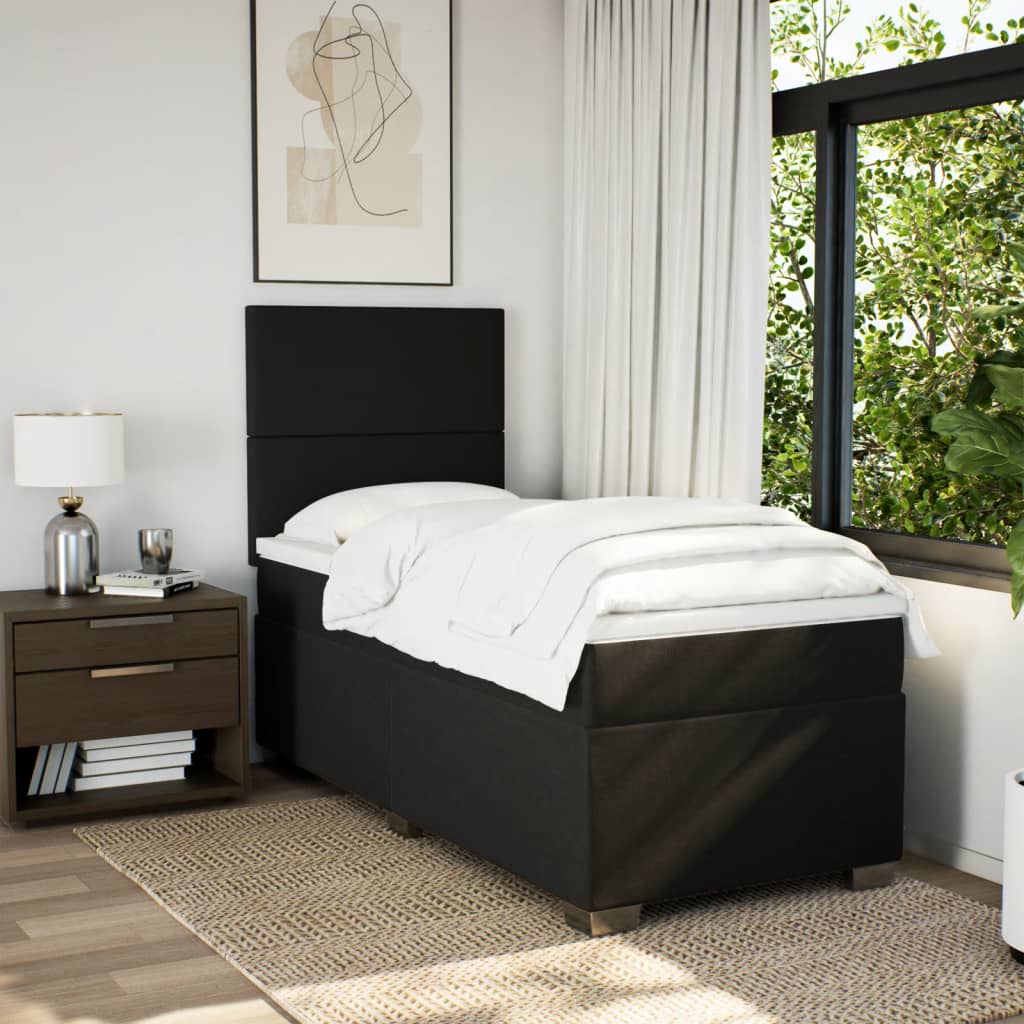 Κρεβάτι Boxspring με Στρώμα Μαύρο 90x190 εκ.Υφασμάτινο - Pakobazaar