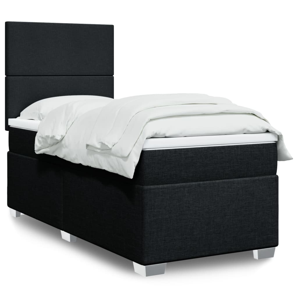 Κρεβάτι Boxspring με Στρώμα Μαύρο 90x190 εκ.Υφασμάτινο - Pakobazaar