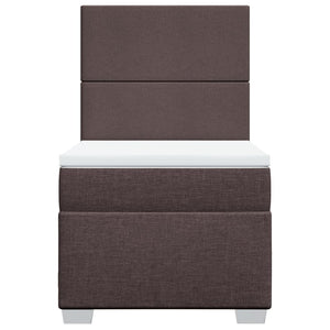 Κρεβάτι Boxspring με Στρώμα Σκούρο Καφέ 90x190 εκ. Υφασμάτινο - Pakobazaar