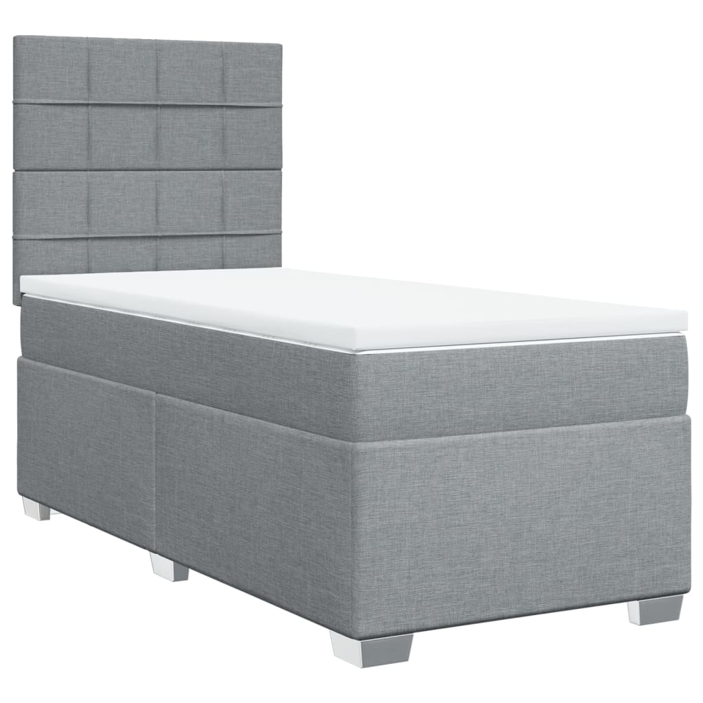 Κρεβάτι Boxspring με Στρώμα Ανοιχτό Γκρι 90x190 εκ. Υφασμάτινο - Pakobazaar