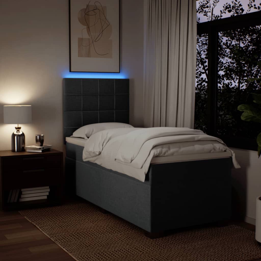 Κρεβάτι Boxspring με Στρώμα Σκούρο Γκρι 90x190 εκ. Υφασμάτινο - Pakobazaar