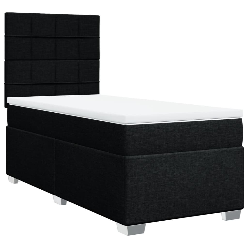 Κρεβάτι Boxspring με Στρώμα Μαύρο 90x190 εκ.Υφασμάτινο - Pakobazaar