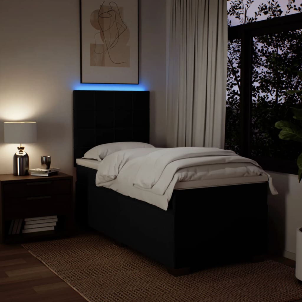 Κρεβάτι Boxspring με Στρώμα Μαύρο 90x190 εκ.Υφασμάτινο - Pakobazaar