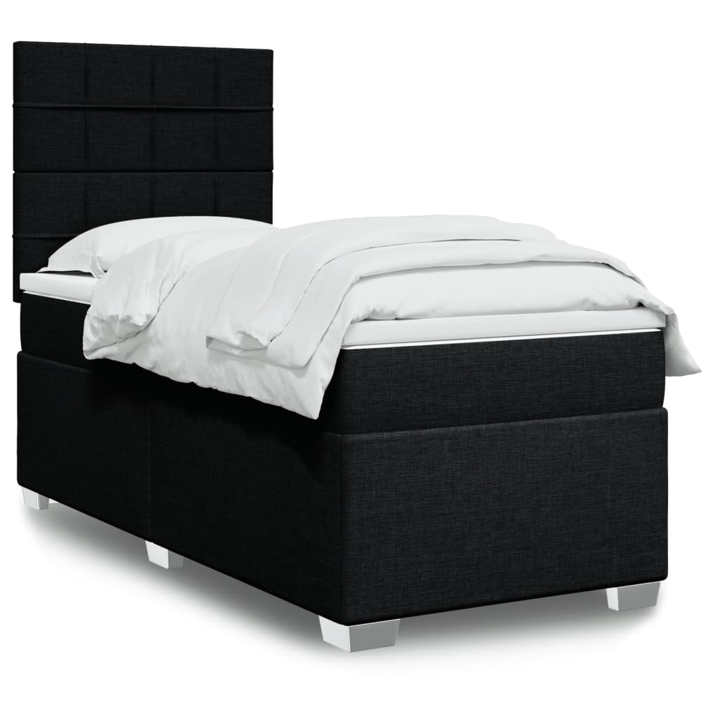 Κρεβάτι Boxspring με Στρώμα Μαύρο 90x190 εκ.Υφασμάτινο - Pakobazaar