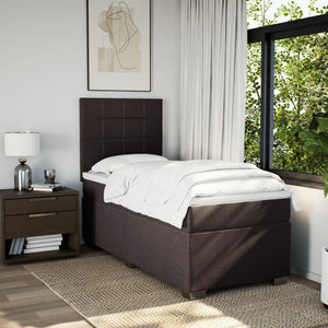 Κρεβάτι Boxspring με Στρώμα Σκούρο Καφέ 90x190 εκ. Υφασμάτινο - Pakobazaar