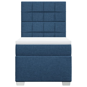 Κρεβάτι Boxspring με Στρώμα Μπλε 90x190 εκ.Υφασμάτινο - Pakobazaar