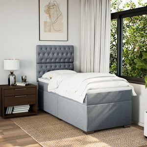 Κρεβάτι Boxspring με Στρώμα Ανοιχτό Γκρι 90x190 εκ. Υφασμάτινο - Pakobazaar