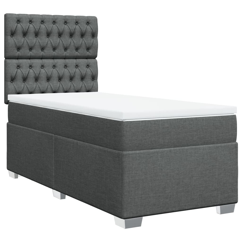 Κρεβάτι Boxspring με Στρώμα Σκούρο Γκρι 90x190 εκ. Υφασμάτινο - Pakobazaar
