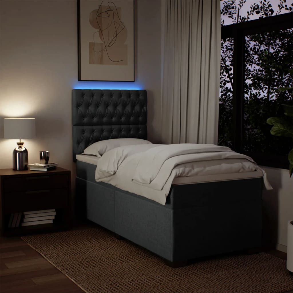 Κρεβάτι Boxspring με Στρώμα Σκούρο Γκρι 90x190 εκ. Υφασμάτινο - Pakobazaar