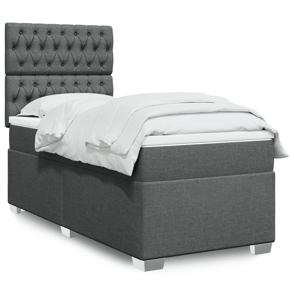 Κρεβάτι Boxspring με Στρώμα Σκούρο Γκρι 90x190 εκ. Υφασμάτινο - Pakobazaar