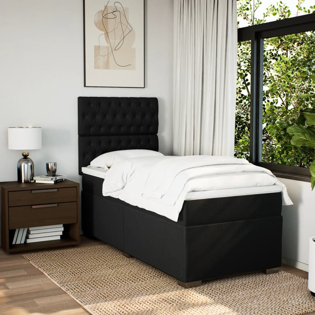 Κρεβάτι Boxspring με Στρώμα Μαύρο 90x190 εκ.Υφασμάτινο