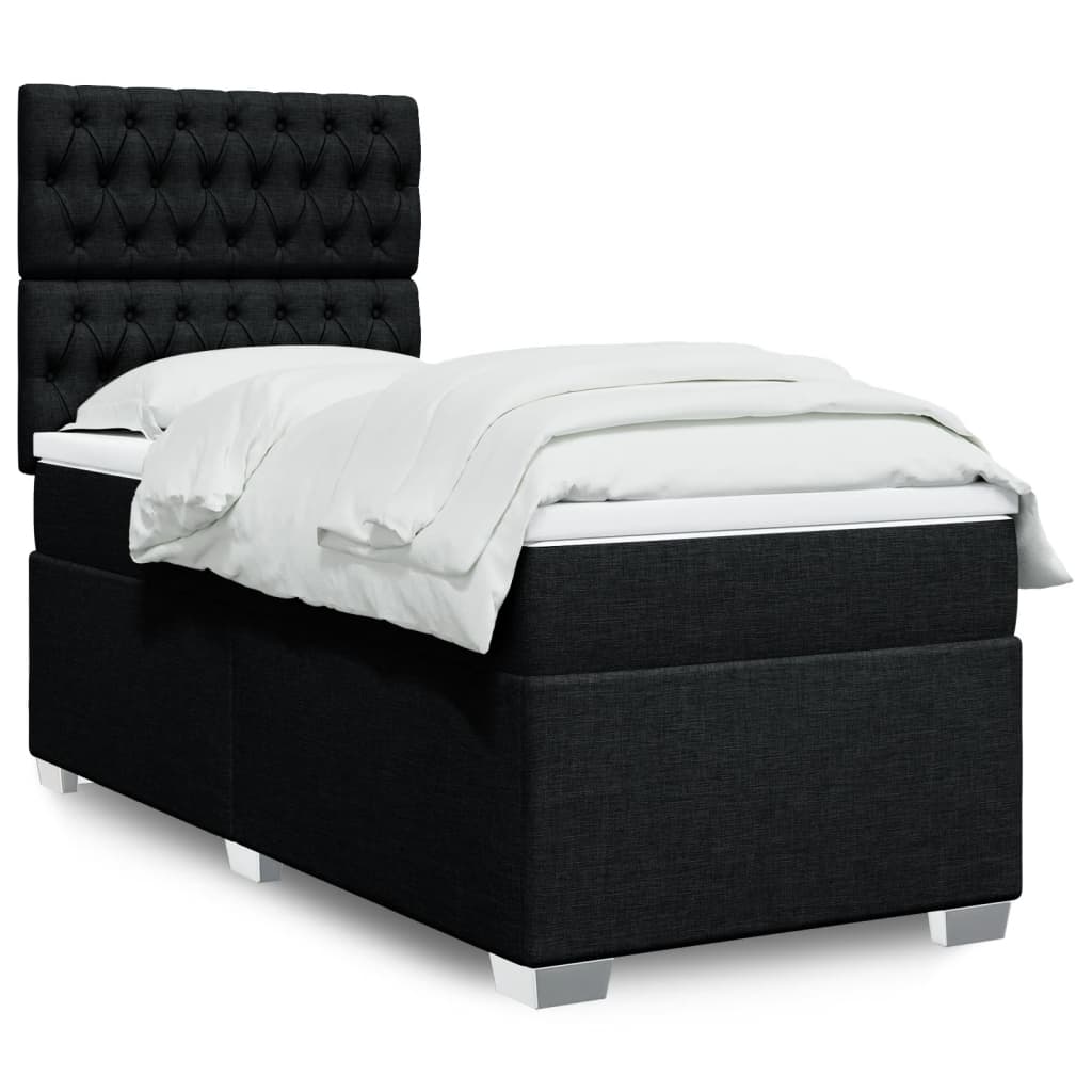 Κρεβάτι Boxspring με Στρώμα Μαύρο 90x190 εκ.Υφασμάτινο