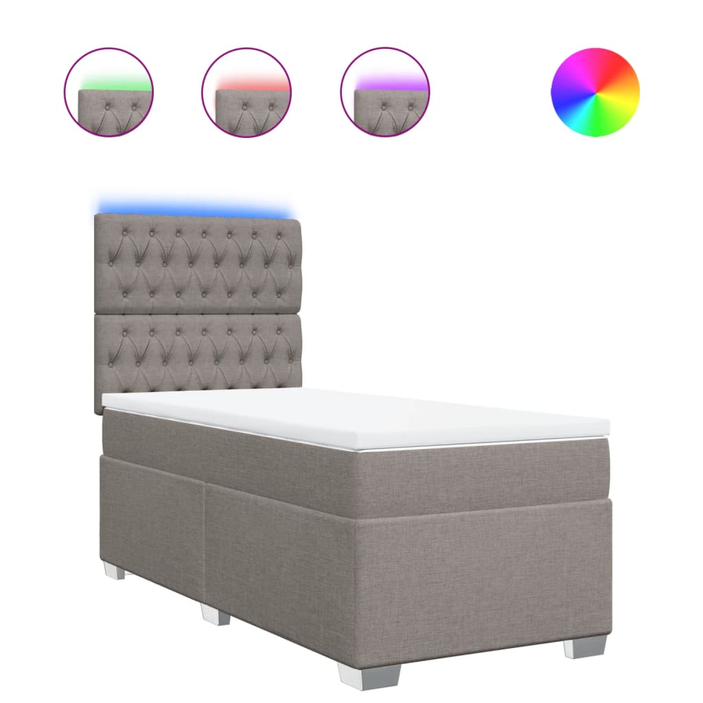 Κρεβάτι Boxspring με Στρώμα Taupe 90x190 εκ.Υφασμάτινο - Pakobazaar