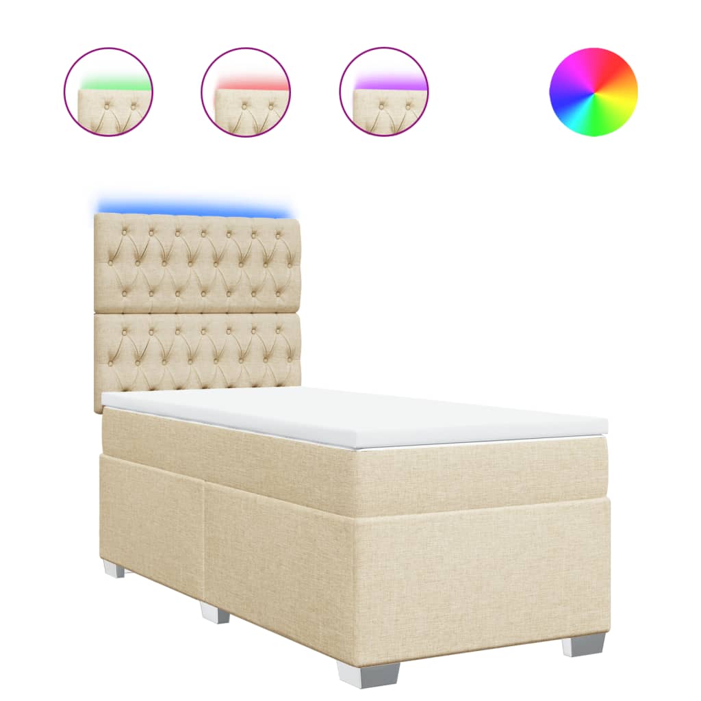 Κρεβάτι Boxspring με Στρώμα Κρεμ 90x190 εκ.Υφασμάτινο - Pakobazaar