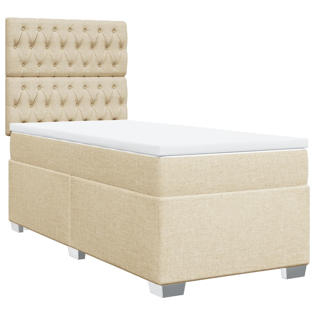 Κρεβάτι Boxspring με Στρώμα Κρεμ 90x190 εκ.Υφασμάτινο - Pakobazaar