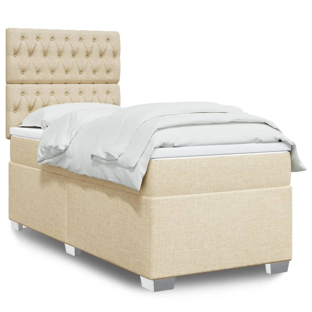 Κρεβάτι Boxspring με Στρώμα Κρεμ 90x190 εκ.Υφασμάτινο - Pakobazaar