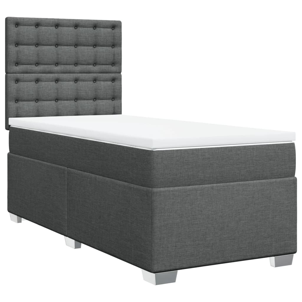 Κρεβάτι Boxspring με Στρώμα Σκούρο Γκρι 90x190 εκ. Υφασμάτινο - Pakobazaar