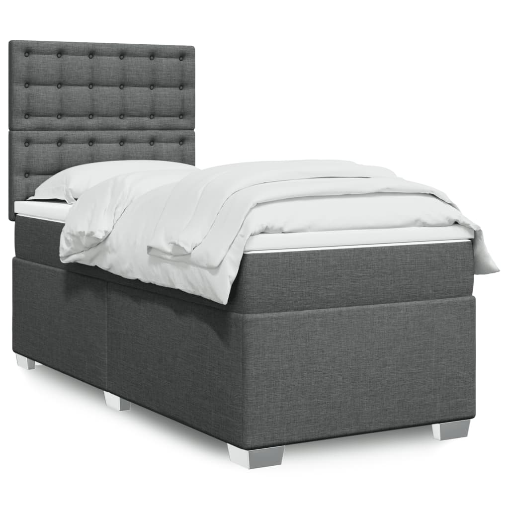 Κρεβάτι Boxspring με Στρώμα Σκούρο Γκρι 90x190 εκ. Υφασμάτινο - Pakobazaar