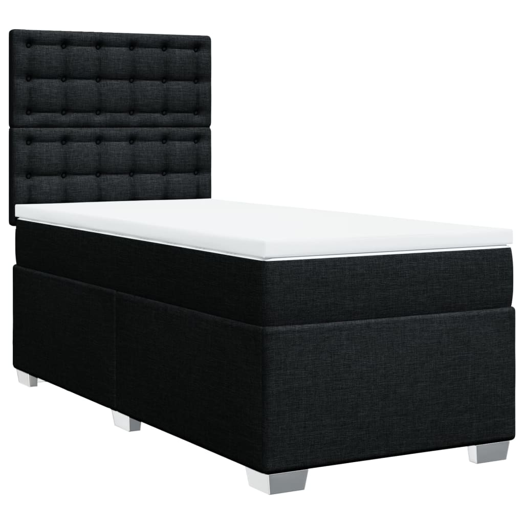 Κρεβάτι Boxspring με Στρώμα Μαύρο 90x190 εκ.Υφασμάτινο - Pakobazaar