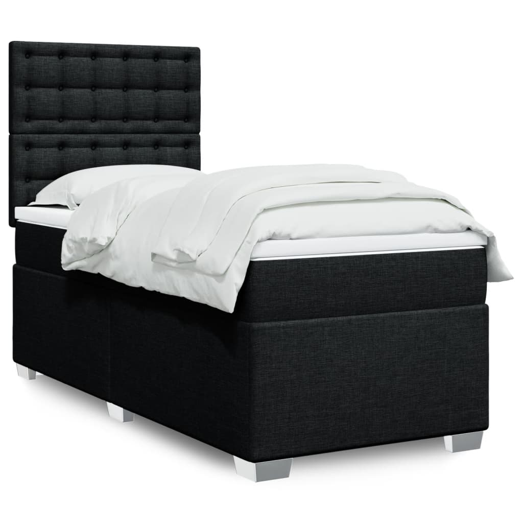 Κρεβάτι Boxspring με Στρώμα Μαύρο 90x190 εκ.Υφασμάτινο - Pakobazaar