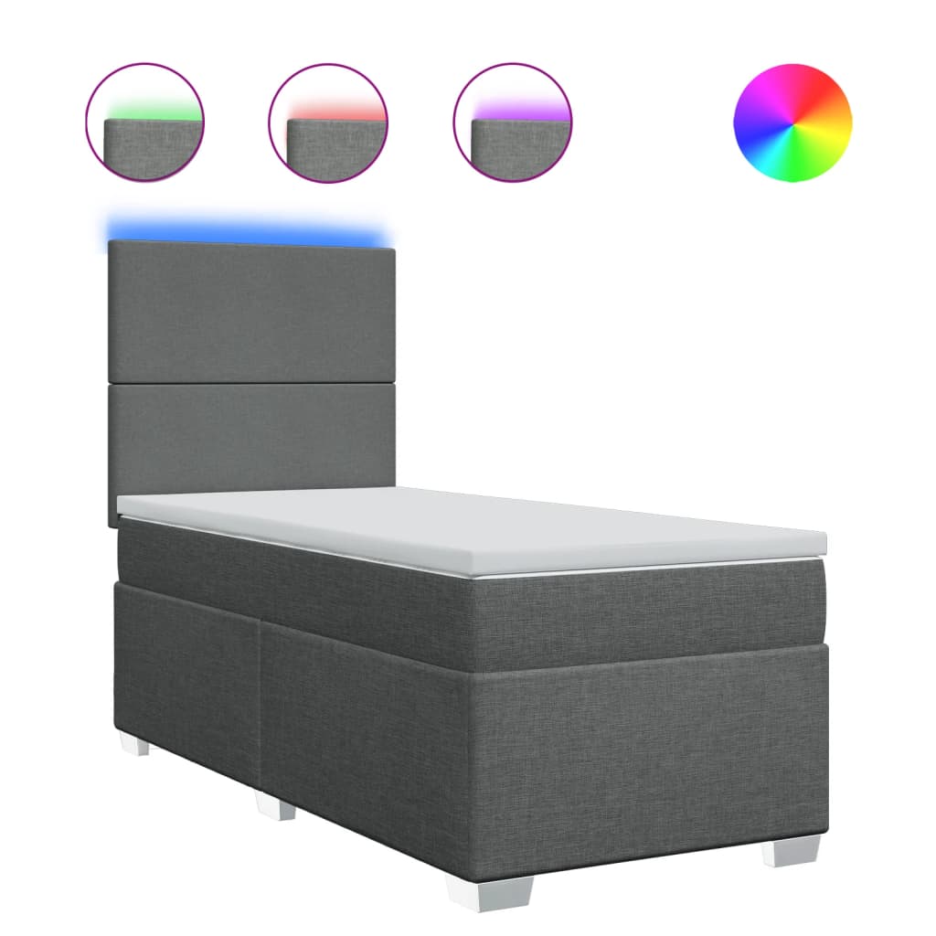 Κρεβάτι Boxspring με Στρώμα Σκούρο Γκρι 90x200 εκ. Υφασμάτινο - Pakobazaar