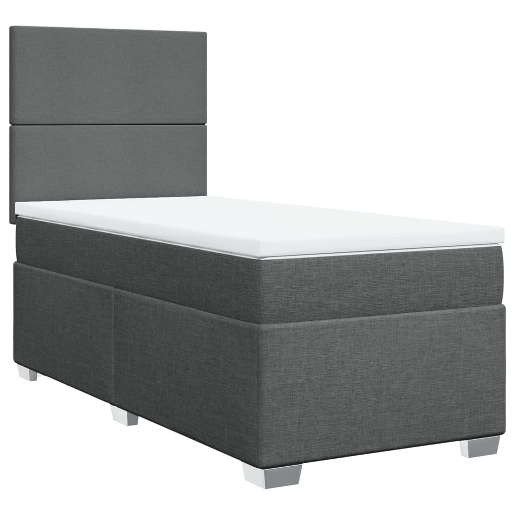 Κρεβάτι Boxspring με Στρώμα Σκούρο Γκρι 90x200 εκ. Υφασμάτινο - Pakobazaar