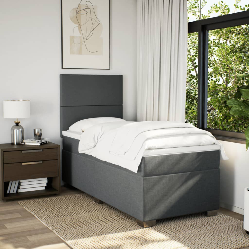 Κρεβάτι Boxspring με Στρώμα Σκούρο Γκρι 90x200 εκ. Υφασμάτινο - Pakobazaar