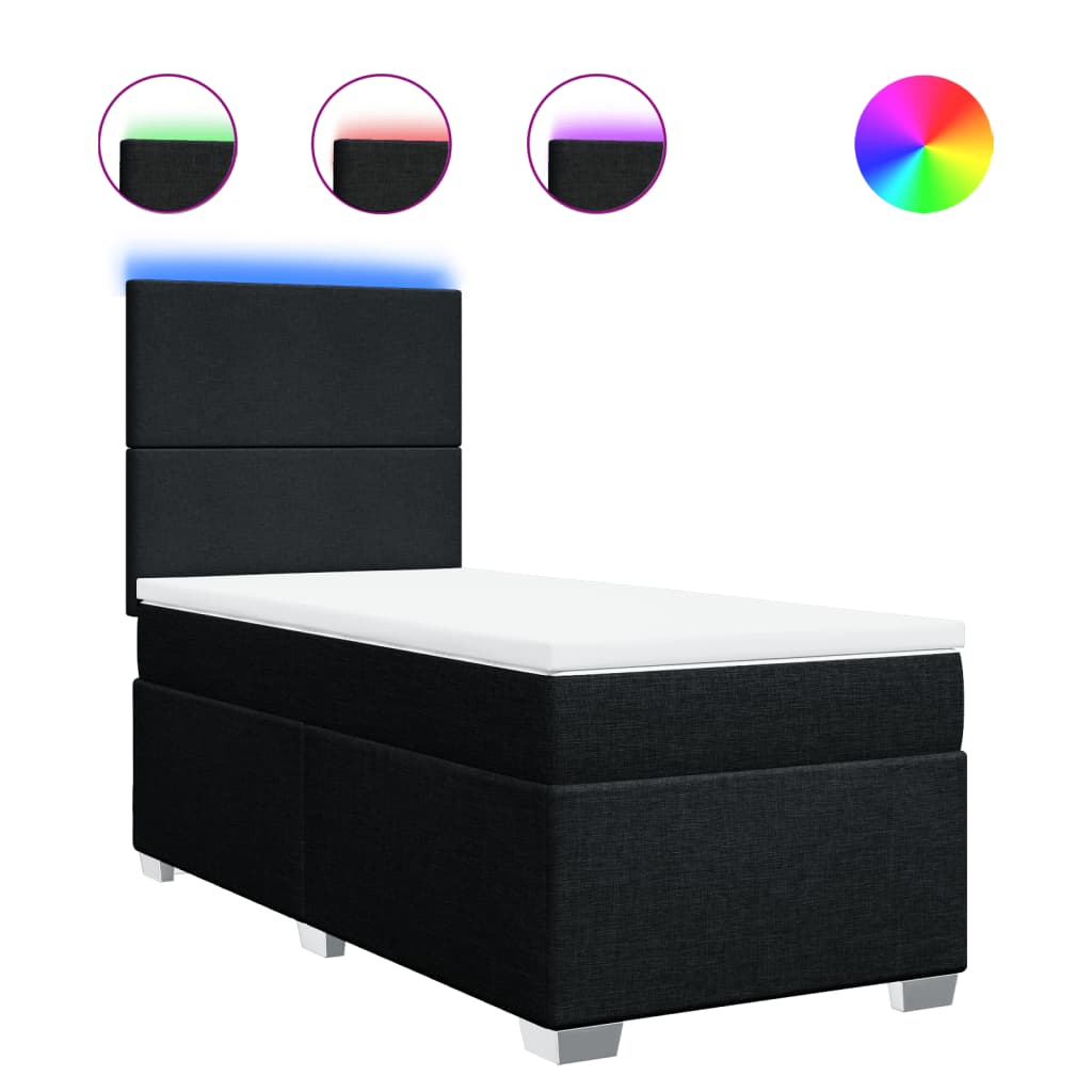 Κρεβάτι Boxspring με Στρώμα Μαύρο 90x200 εκ. Υφασμάτινο - Pakobazaar