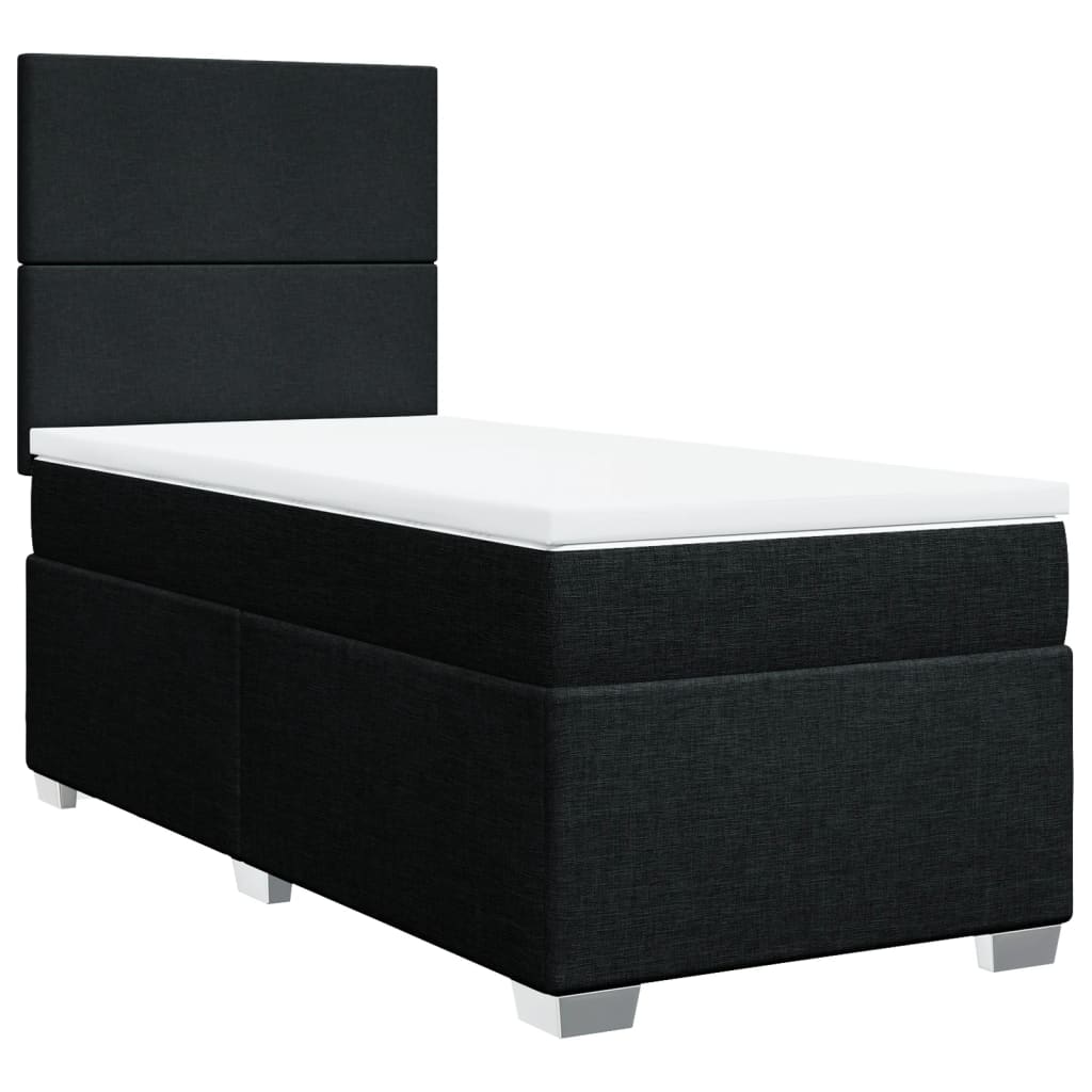 Κρεβάτι Boxspring με Στρώμα Μαύρο 90x200 εκ. Υφασμάτινο - Pakobazaar