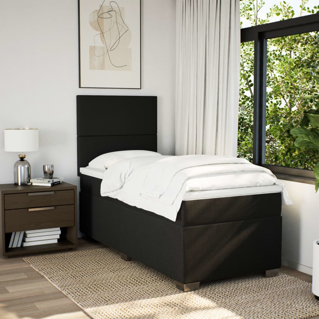 Κρεβάτι Boxspring με Στρώμα Μαύρο 90x200 εκ. Υφασμάτινο - Pakobazaar