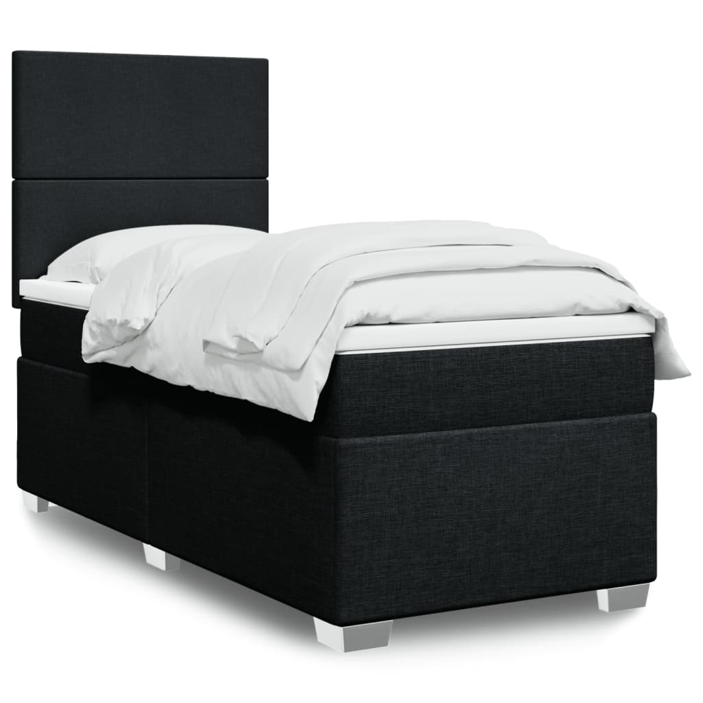 Κρεβάτι Boxspring με Στρώμα Μαύρο 90x200 εκ. Υφασμάτινο - Pakobazaar