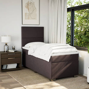 Κρεβάτι Boxspring με Στρώμα Σκούρο Καφέ 90x200 εκ. Υφασμάτινο - Pakobazaar
