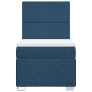 Κρεβάτι Boxspring με Στρώμα Μπλε 90x200 εκ.Υφασμάτινο