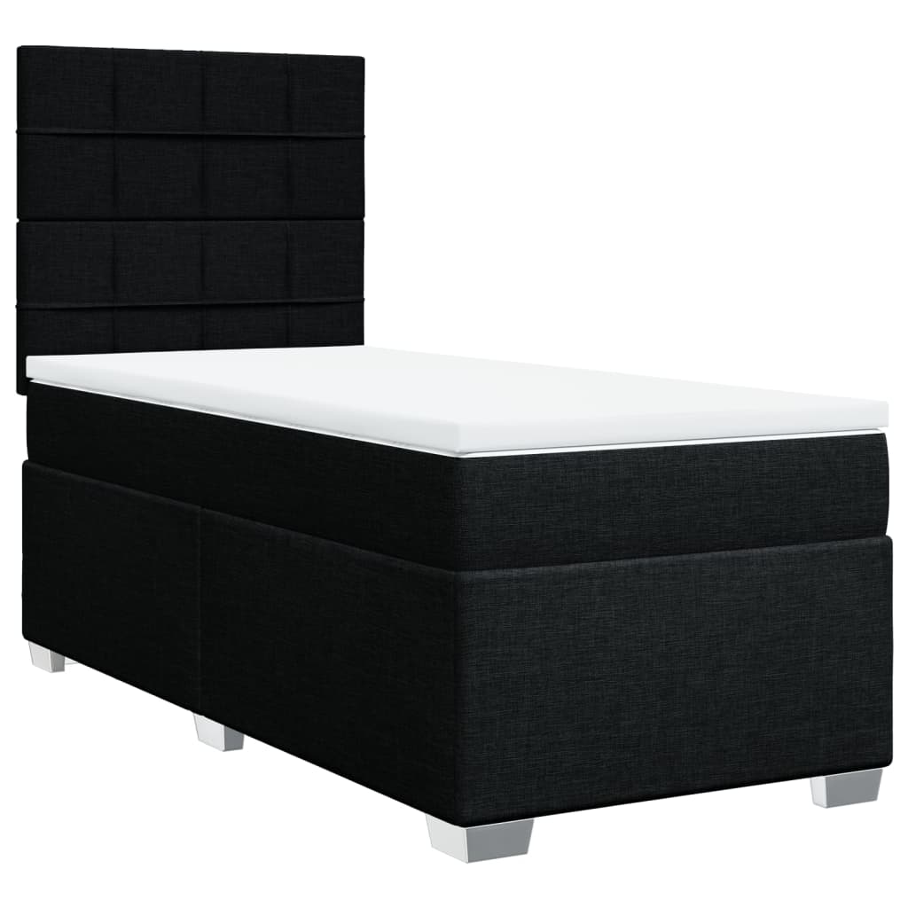 Κρεβάτι Boxspring με Στρώμα Μαύρο 90x200 εκ. Υφασμάτινο