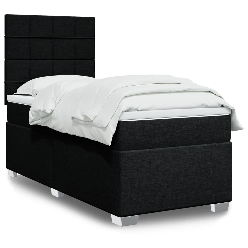 Κρεβάτι Boxspring με Στρώμα Μαύρο 90x200 εκ. Υφασμάτινο