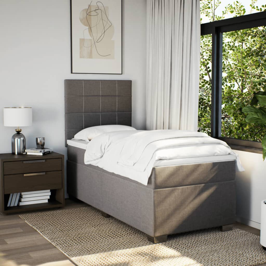 Κρεβάτι Boxspring με Στρώμα Taupe 90x200 εκ. Υφασμάτινο - Pakobazaar